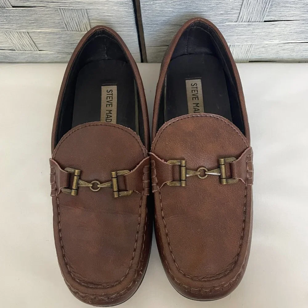 Steve Madden Kids Sz 3 Brown Leather Loafer Shoes Buckle Detail‎ Slip On